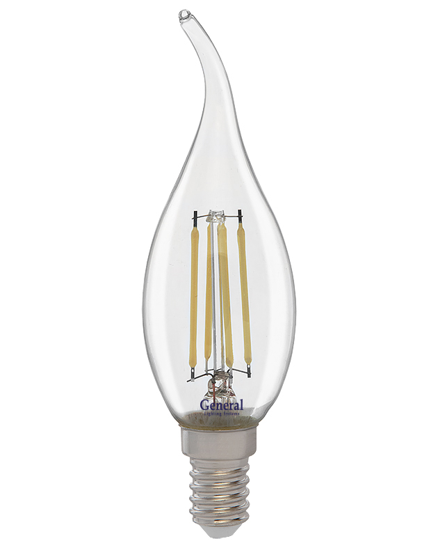 GENERAL FLP Лампа филамент прозрачный Свеча на ветру 7W 4500К Е14
